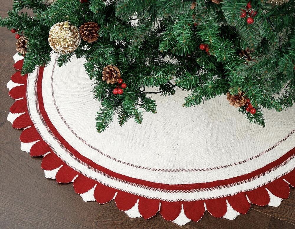 Mr. Pen 36" Red & White Knitted Christmas Tree Skirt, Xmas Tree Skirt